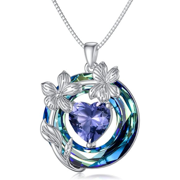 Jewelry - Birthstone Necklace for Women 925 Sterling Silver Birth Month Flower Nec…